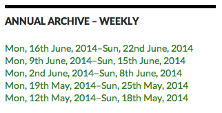 Sidebar Widget - Weekly Archives