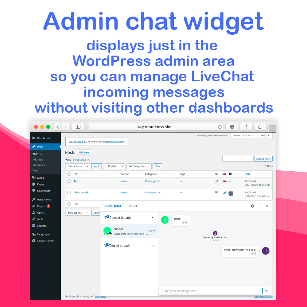 Admin widget chat section.