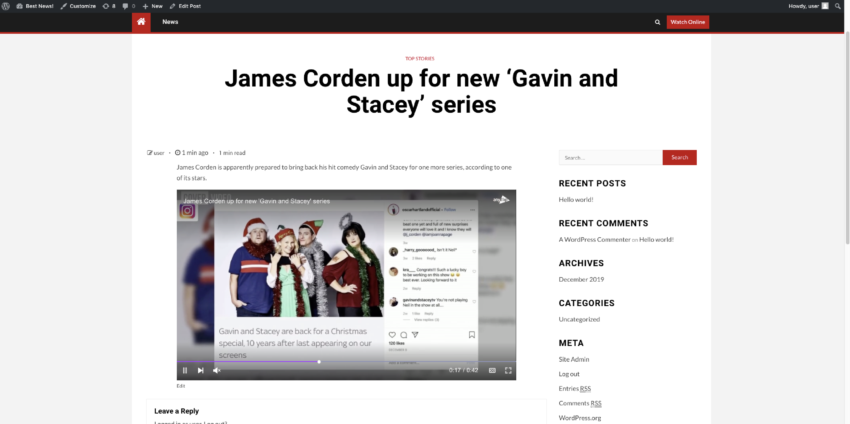 Preview post with AnyClip player and playlist