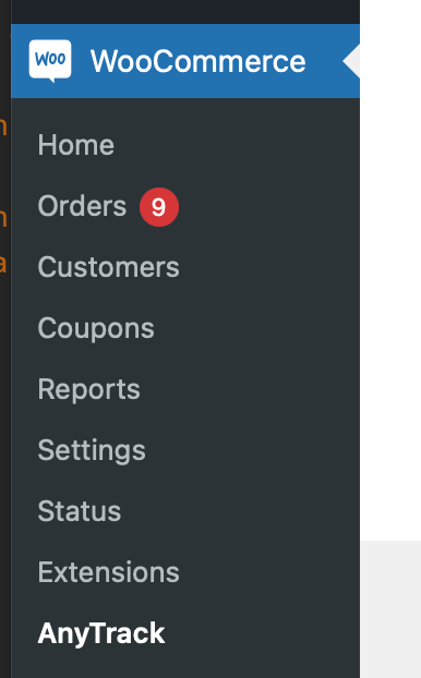 Access AnyTrack settings from the menu