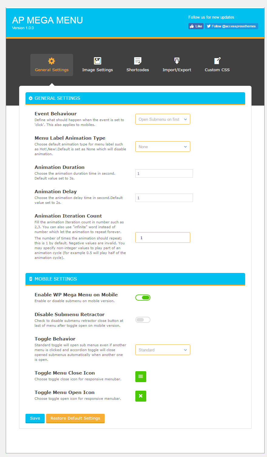 Backend - General Settings & Mobile Settings