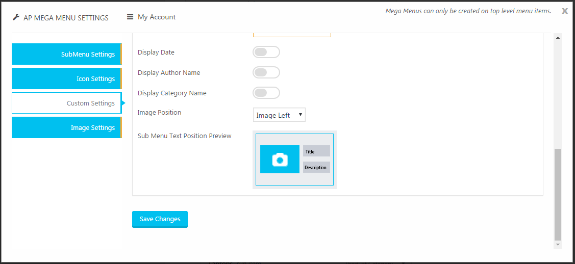 Top Level Menu Settings - Flyout Settings