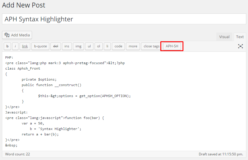 Quick tags in the Text mode of TinyMCE editor