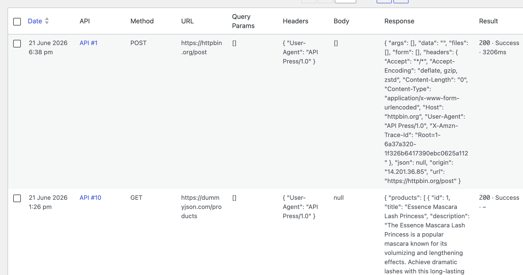Logging API calls