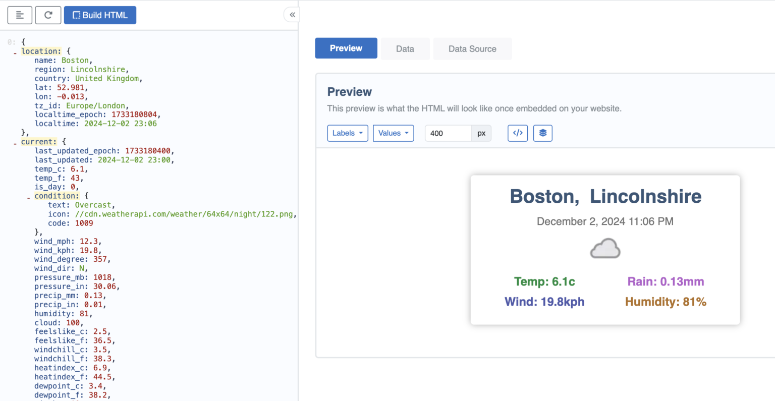 JSON API converted to HTML
