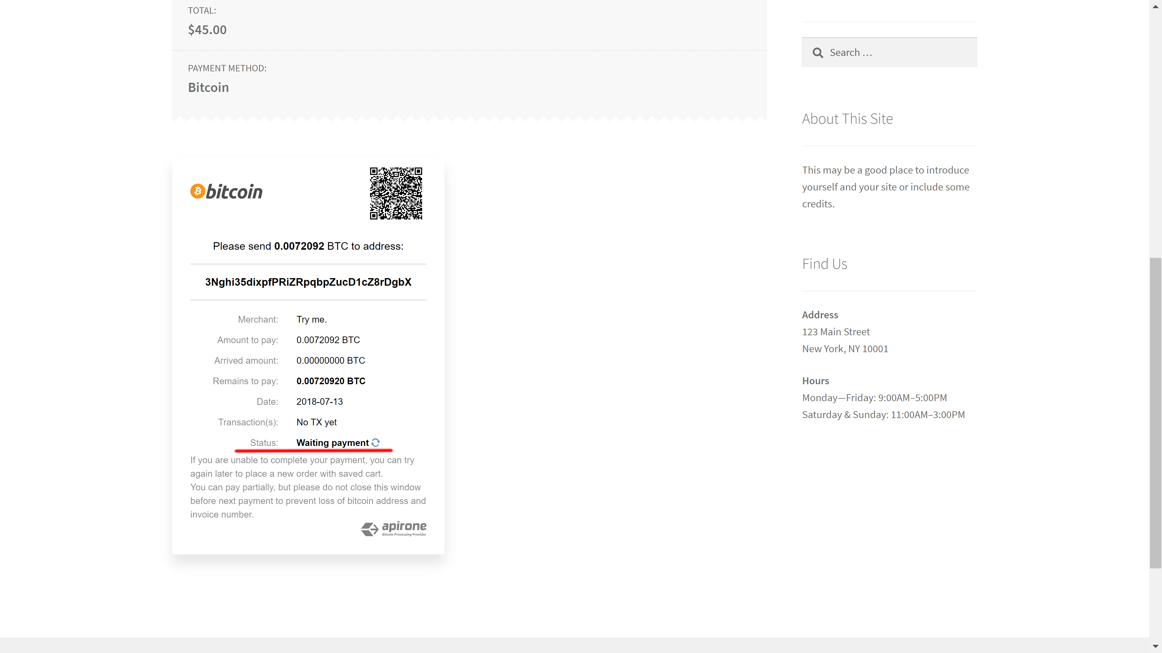 Integrated payment details onto the WooCommerce page. Status of payment in real-time