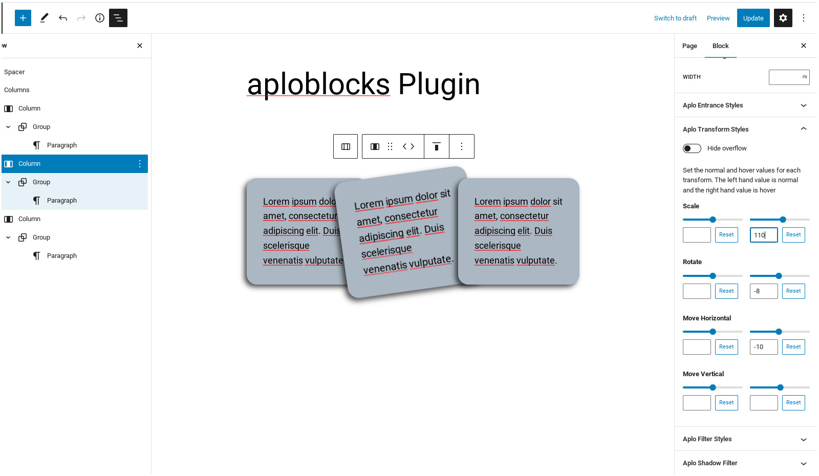 Card pullout on hover