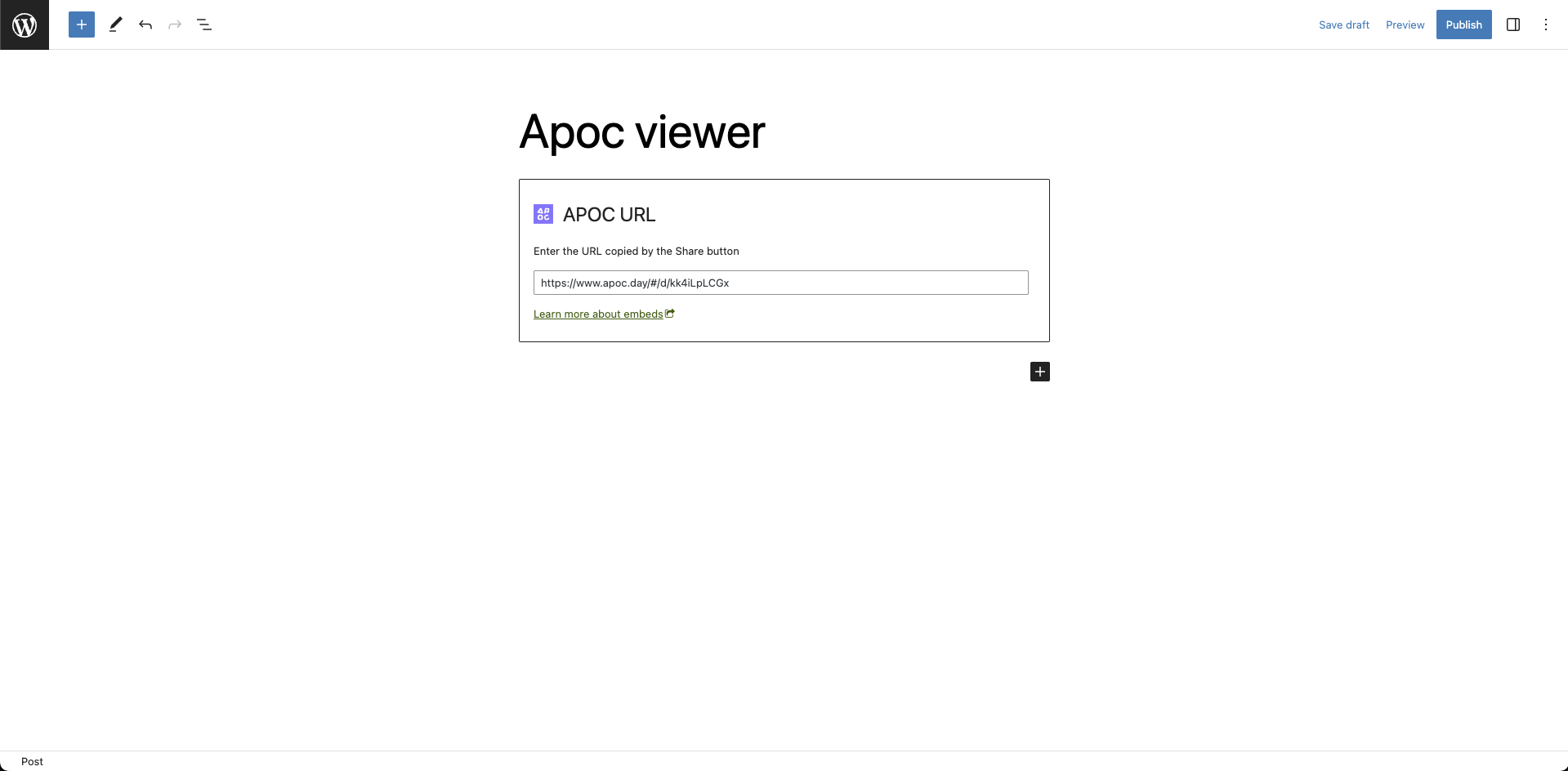 Paste the copied url into the created APOC block!