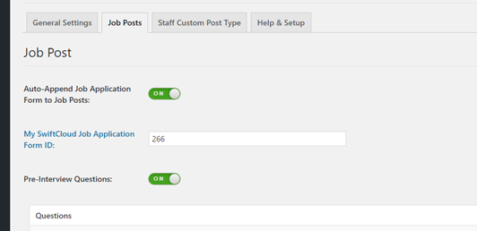 Wordpress Admin for Pre-Interview Questions Application Form