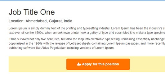 Example Job Posting. The button is appended automatically, optionally add tags and location.