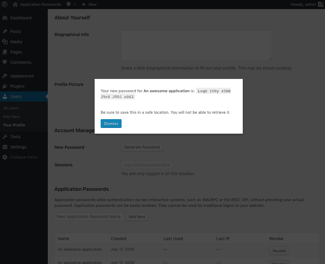 New application passwords has been created.
