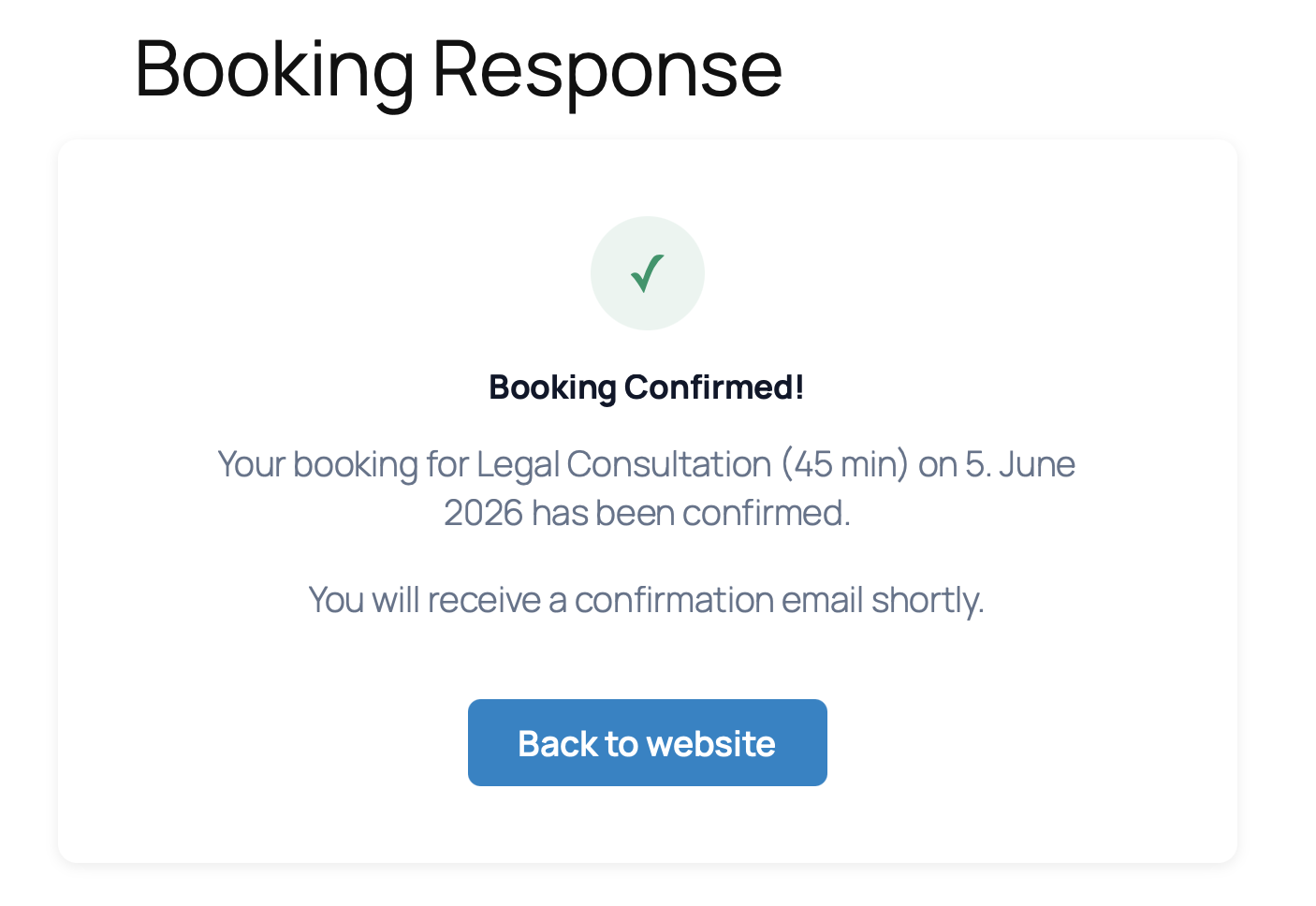 Customer confirmation page — one-click accept or decline from the offer email, with a clear confirmation back to the visitor