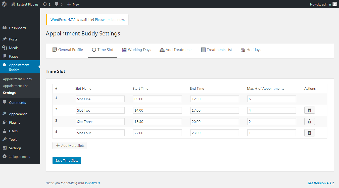 View Settings -> Add time Slots for working hours