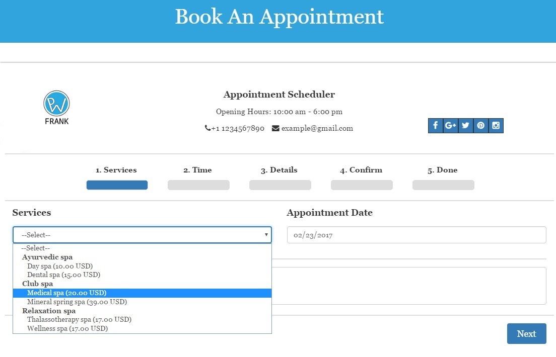 Appointment Booking Process - Select Service