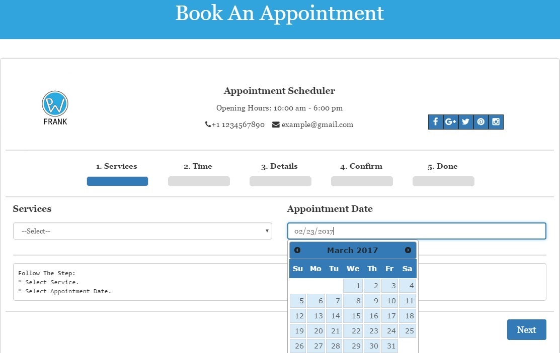 Appointment Booking Process - Select Date & Go Next