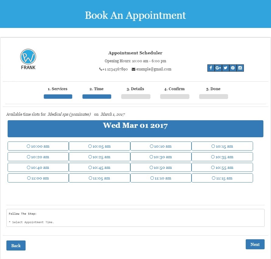 Appointment Booking Process - Select Time & Go Next