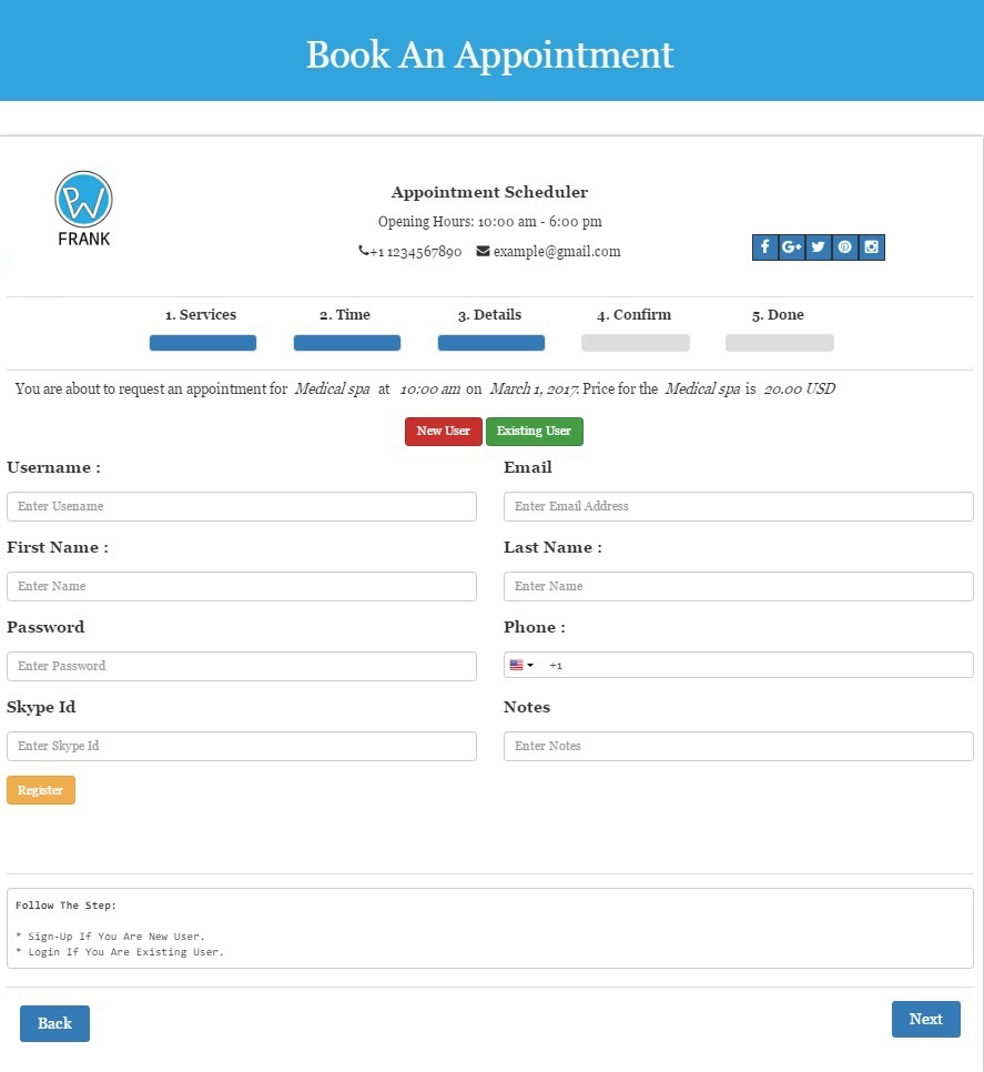 Appointment Booking Process - Signup For Booking