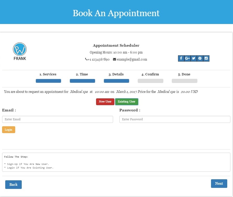 Appointment Booking Process - Login If You Have An Account
