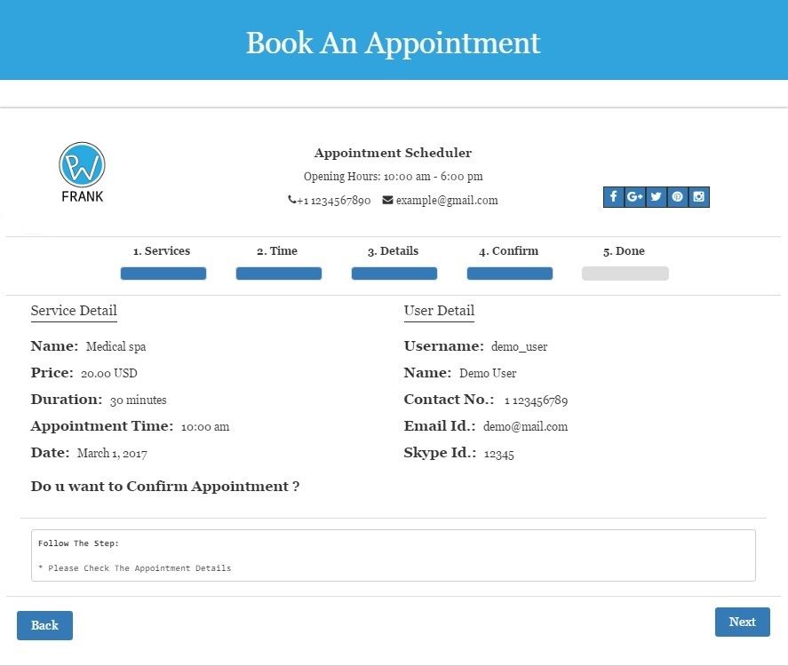 Appointment Booking Process - Confirm You Booking Details