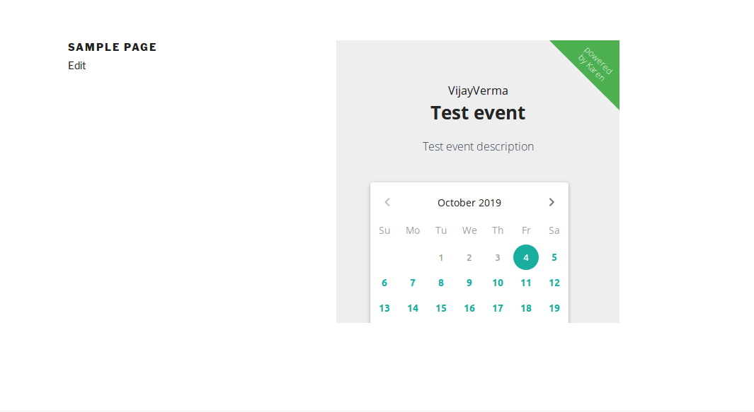 Frontend page where Karenapp schedule will display