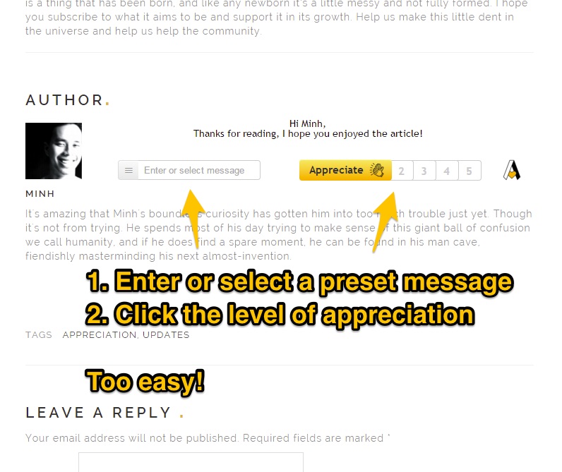 Example Appreciators widget on a blog.