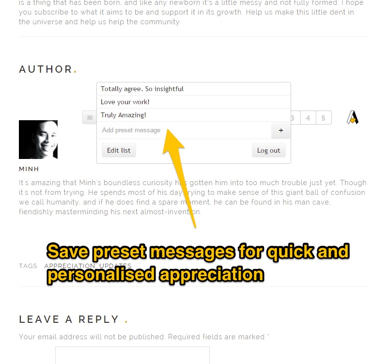 Example of preset message widget.