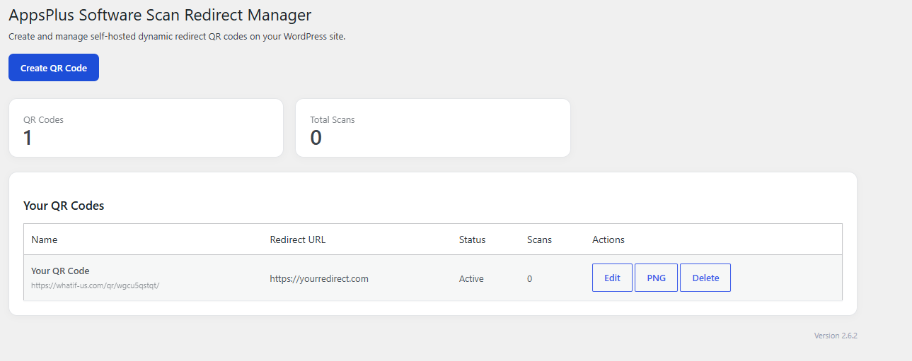 QR Code Manager on a new installation before any QR codes have been created.