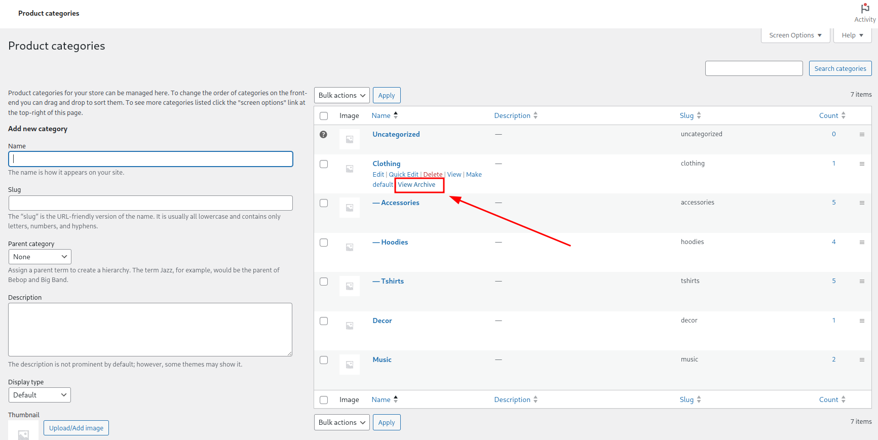 View Archive link in Custom Post Type Category (Products)