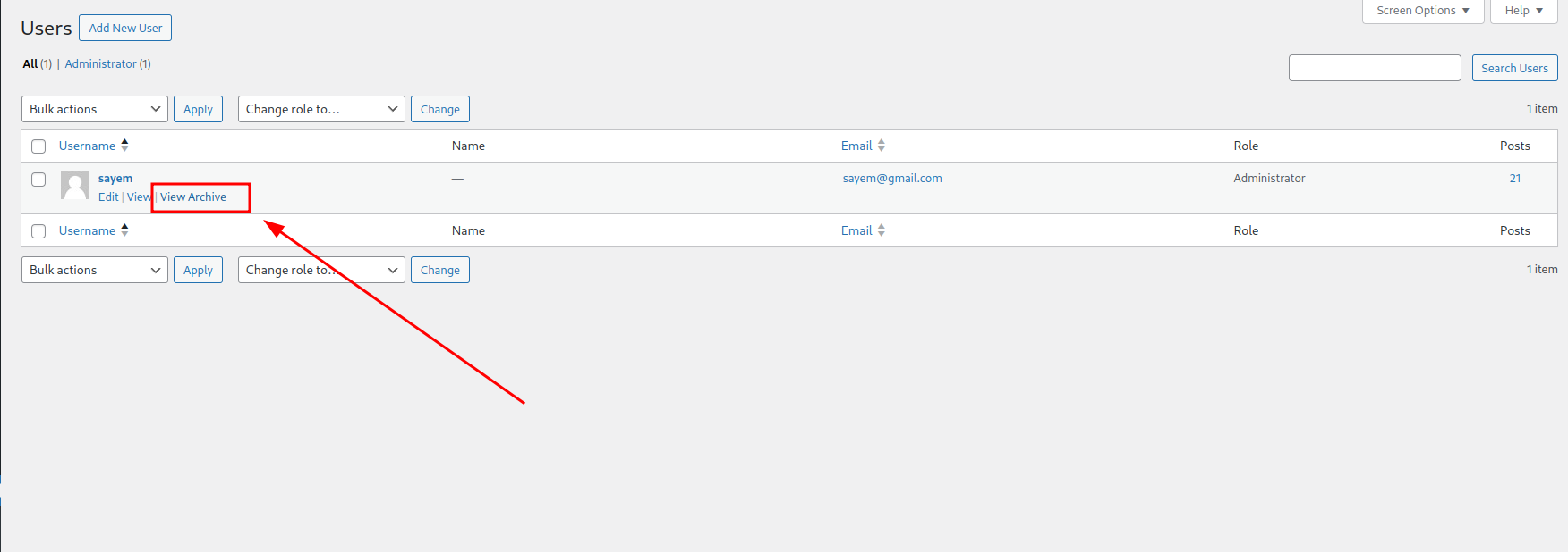 View Archive link in Users List