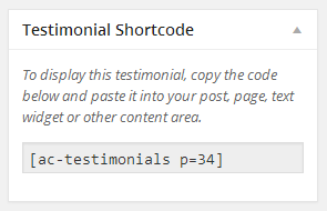 Shortcode metabox on Testimonial creation screen
