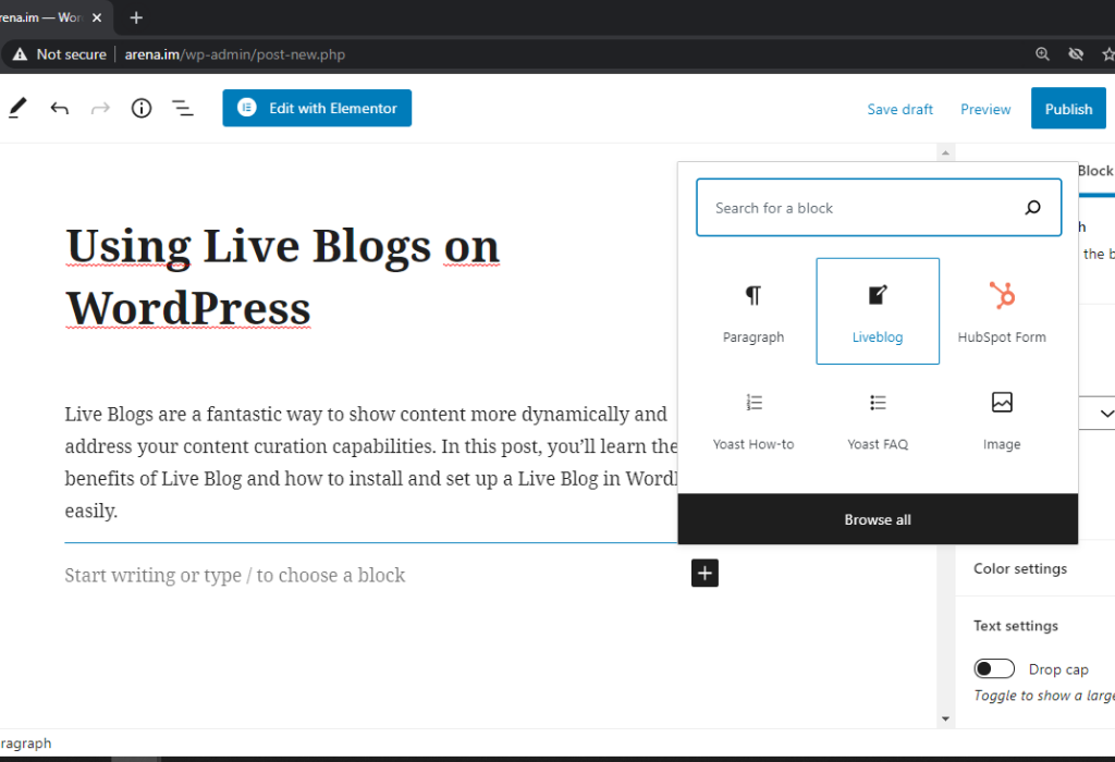 After selecting a Live Blog, you can preview or make edits to it. You can also click on "analytics" to check your Live Blog's metrics.