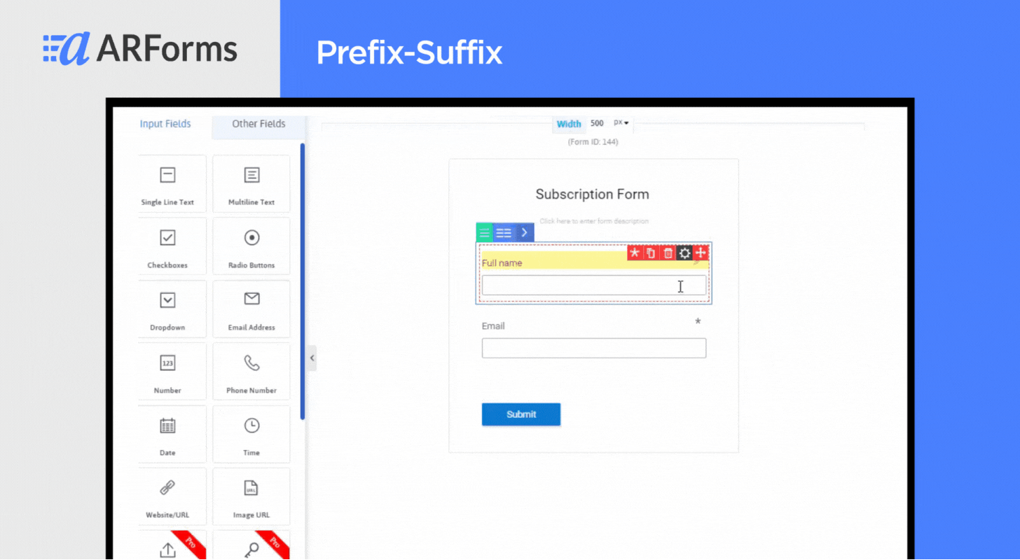 ARForms - Prefix/Suffix icon