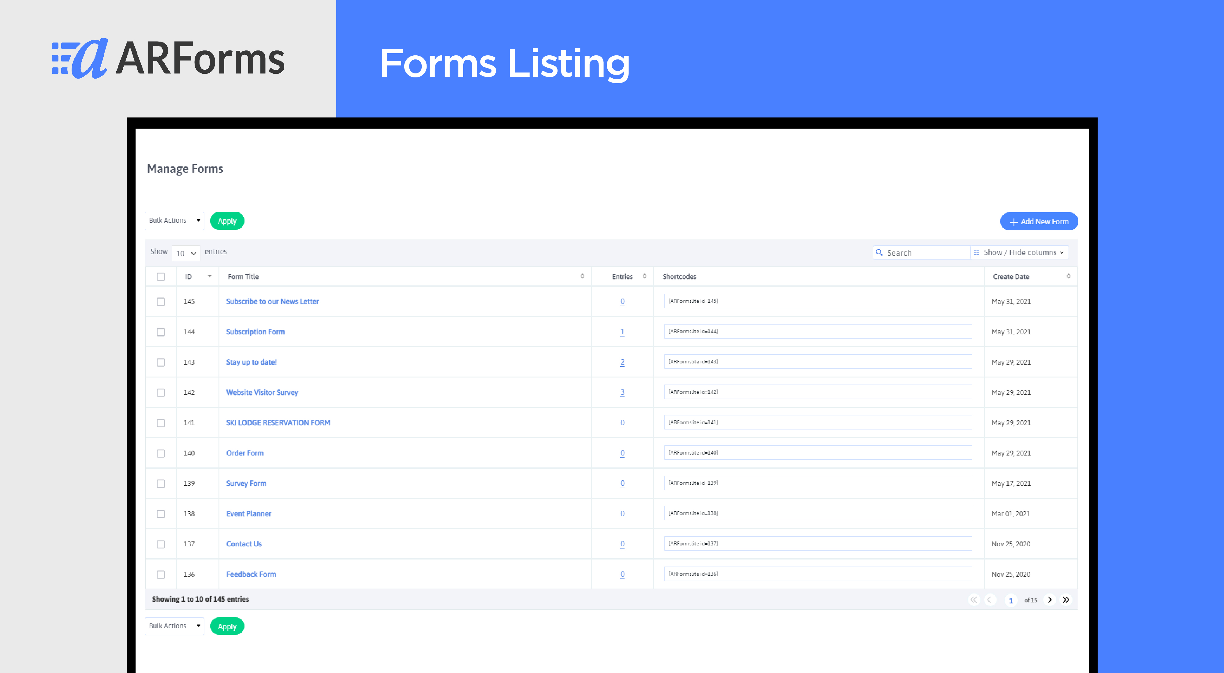 ARForms - Forms Listing