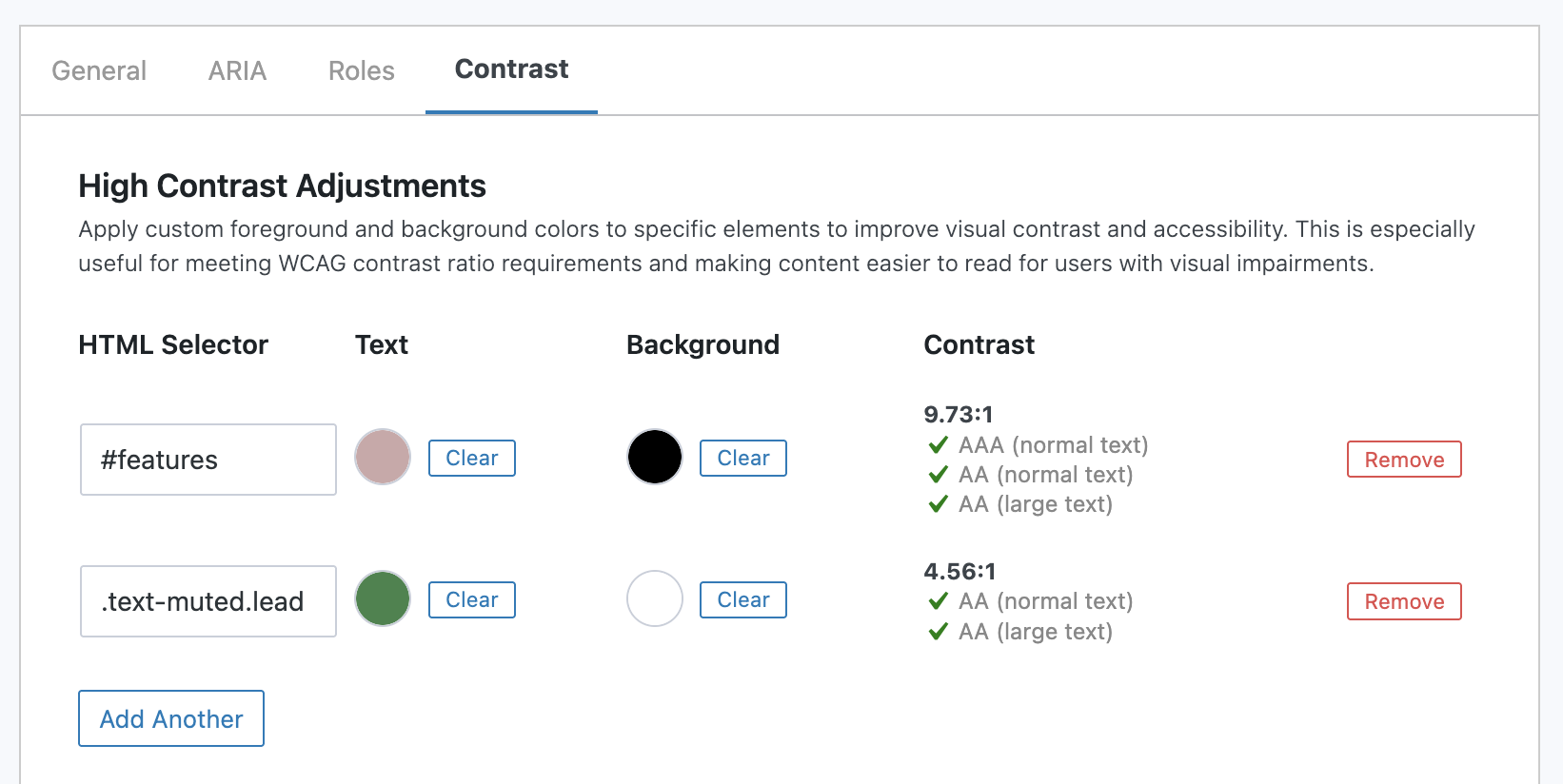 The Contrast section - configure contrast accessibility options