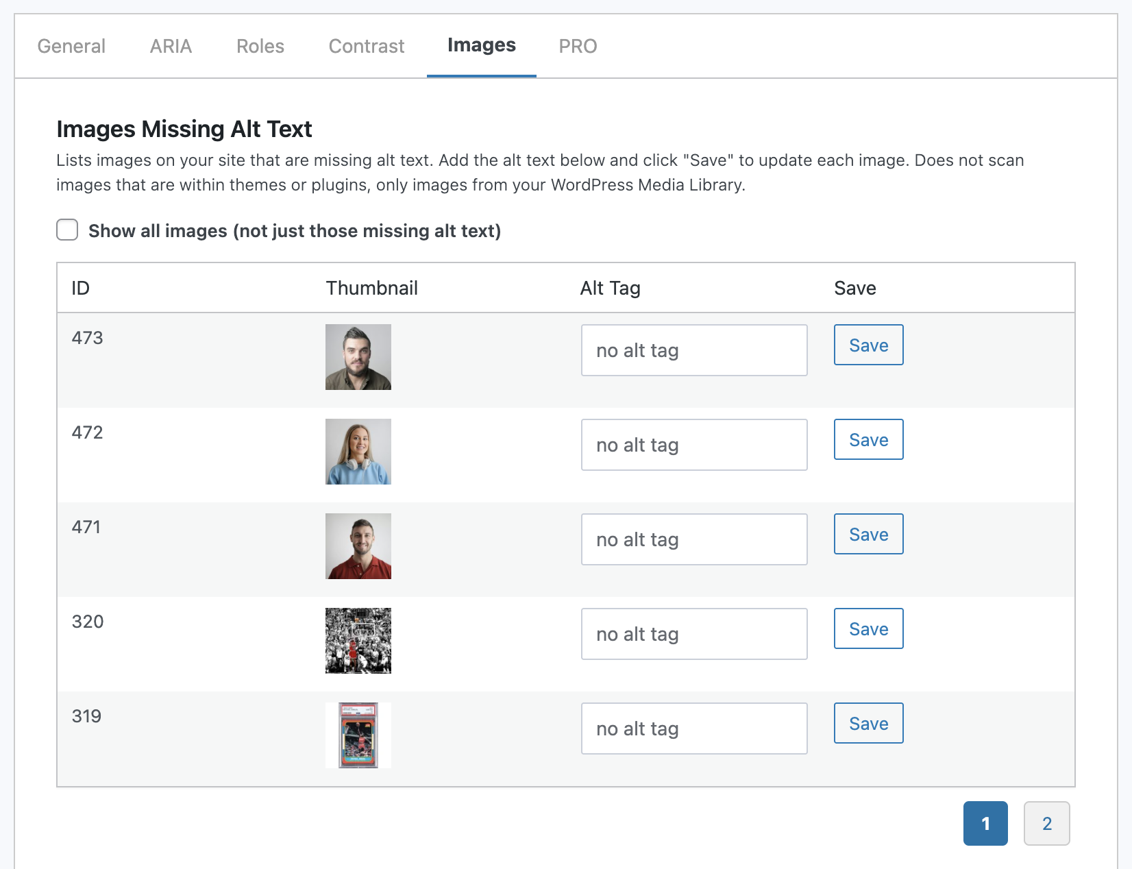 The Images section - update alt tags on your images