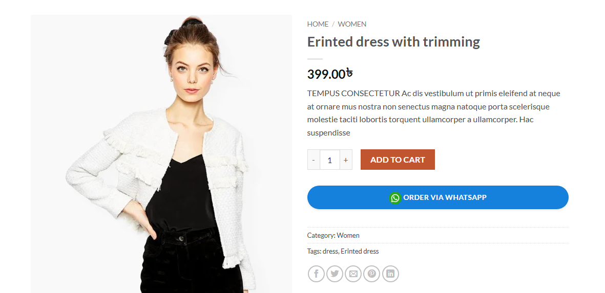WhatsApp button on product page