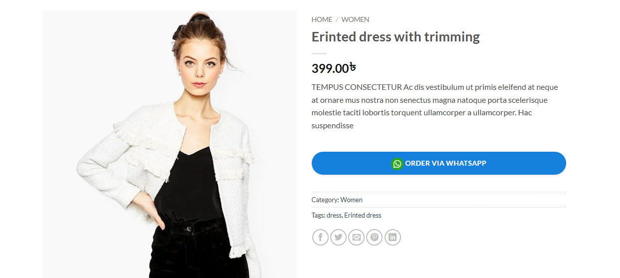 Variable product with WhatsApp button