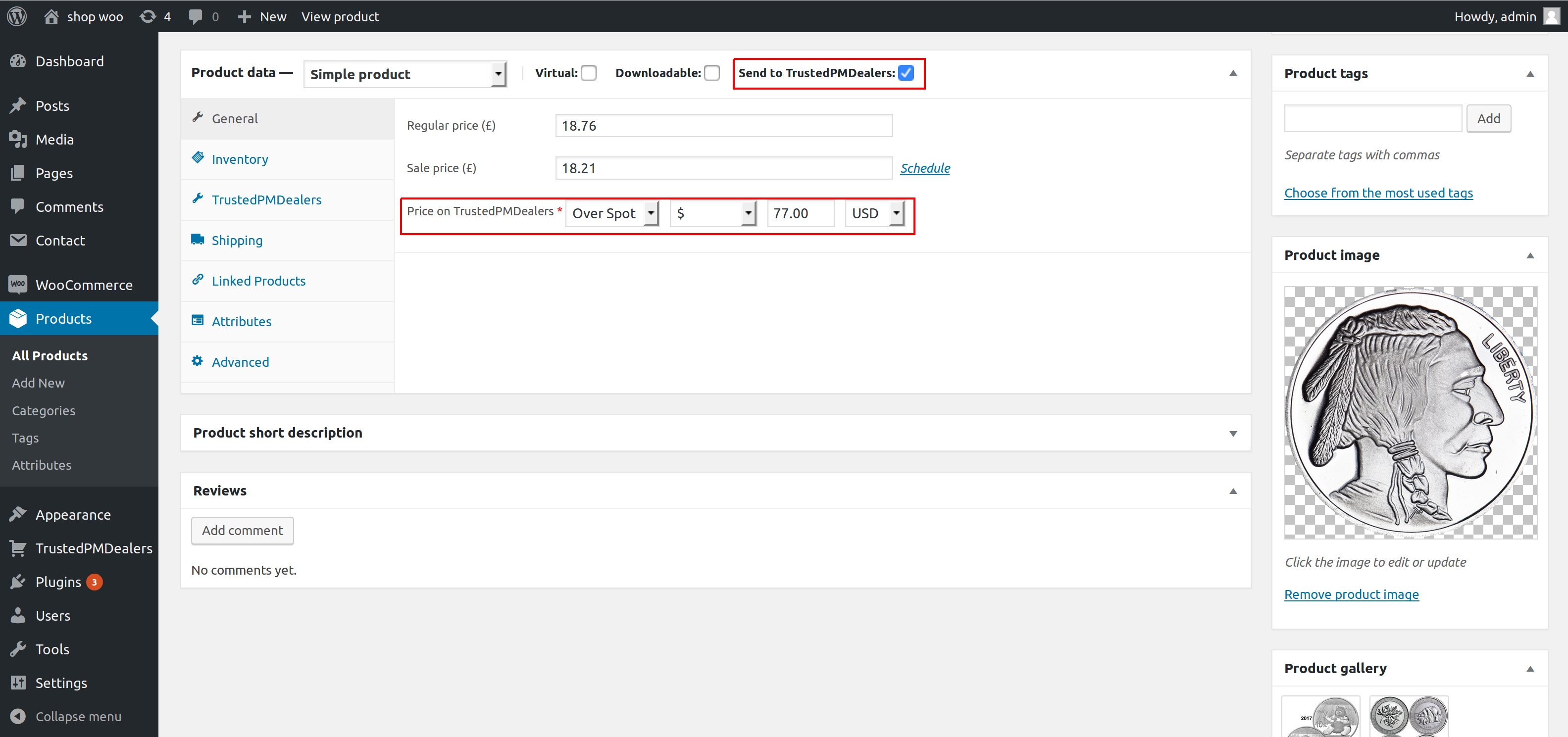 Specify price to be displayed on TrustedPMDealers.com.