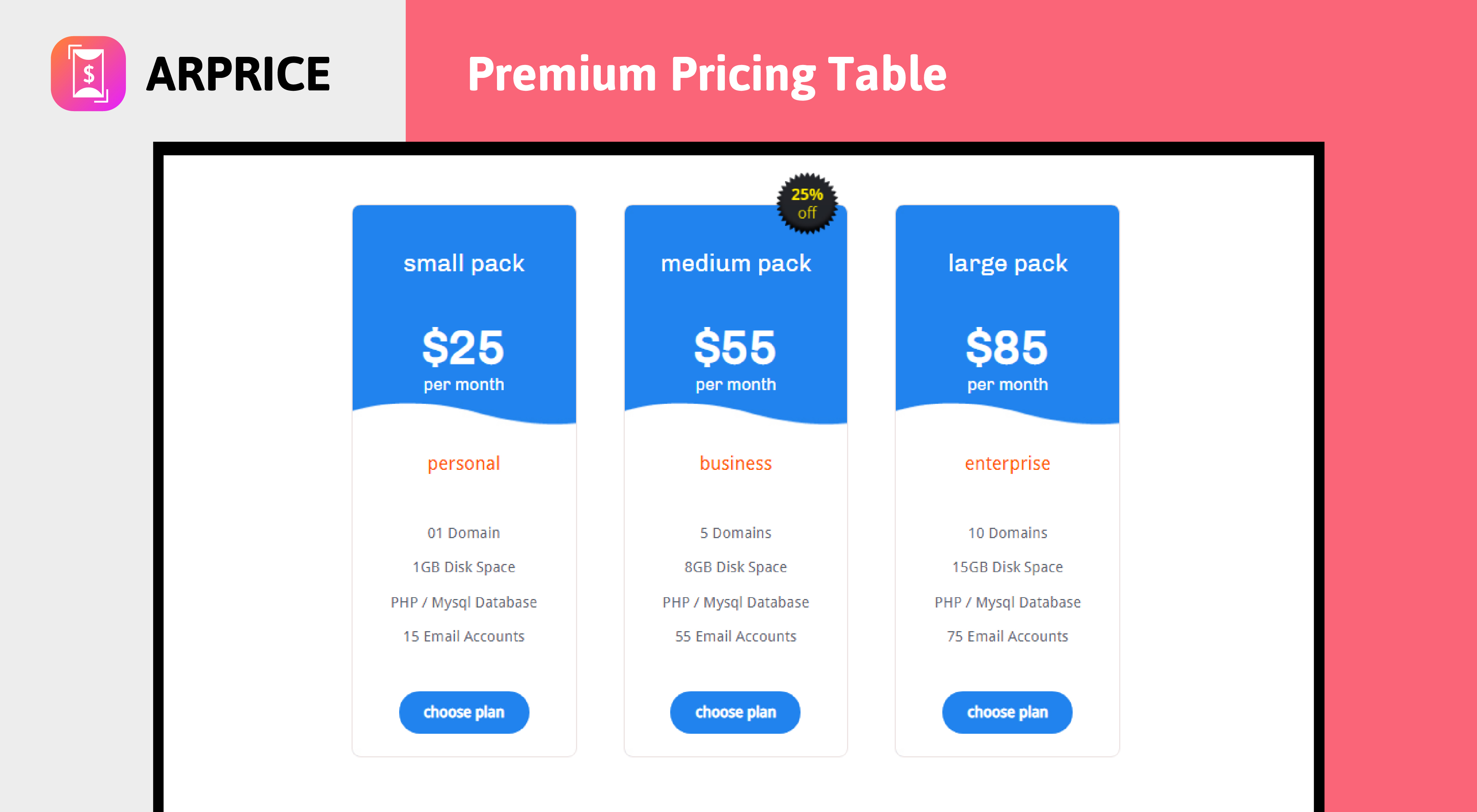 ARPrice - Premium Pricing Table Sample 4