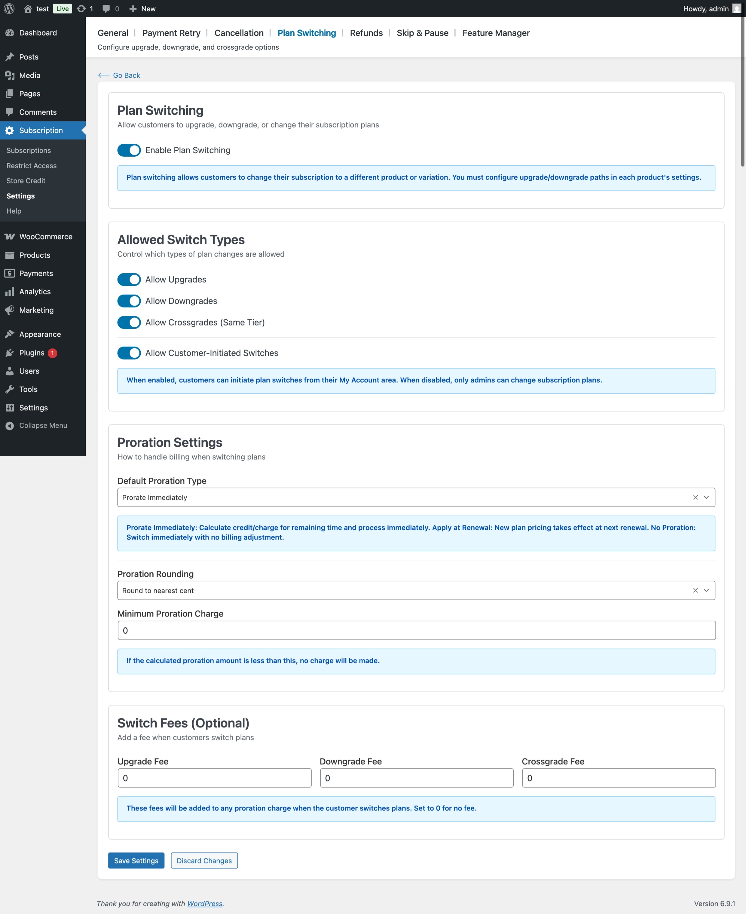 Settings configuration