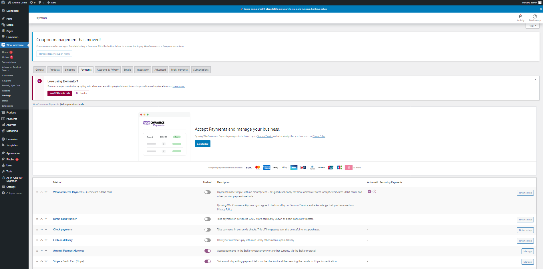 WooCommerce/Settings/Payments