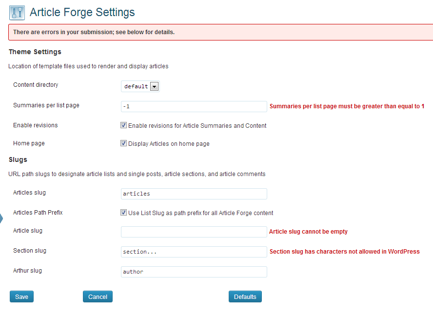 Screenshot of the plugin edit page