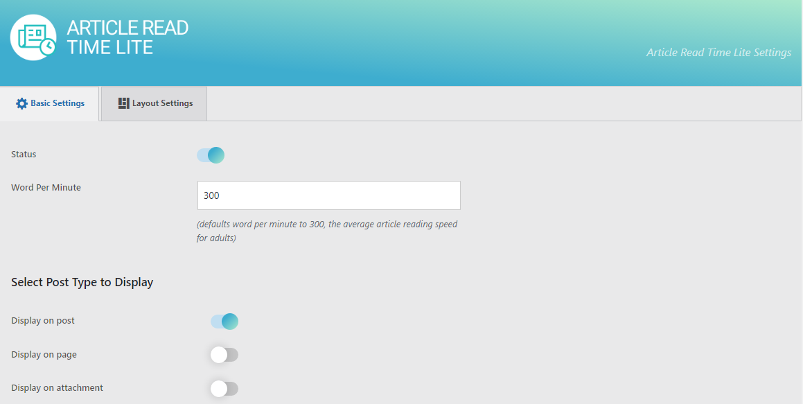 Article Read Time Backend Basic Settings