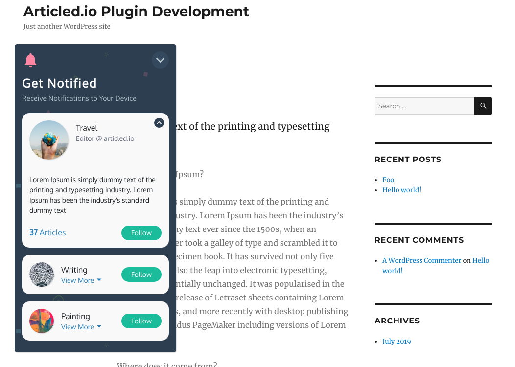 Widget live preview in a blog