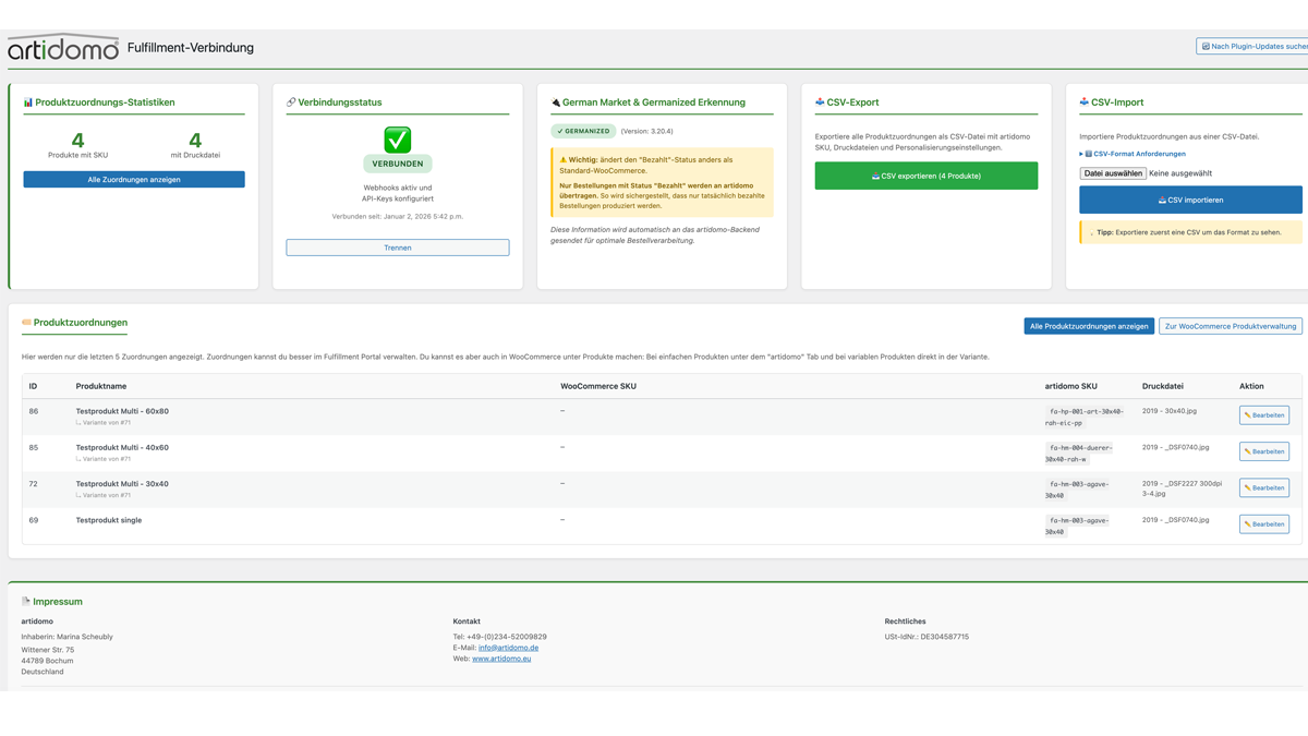 Settings - Webhook configuration and plugin status