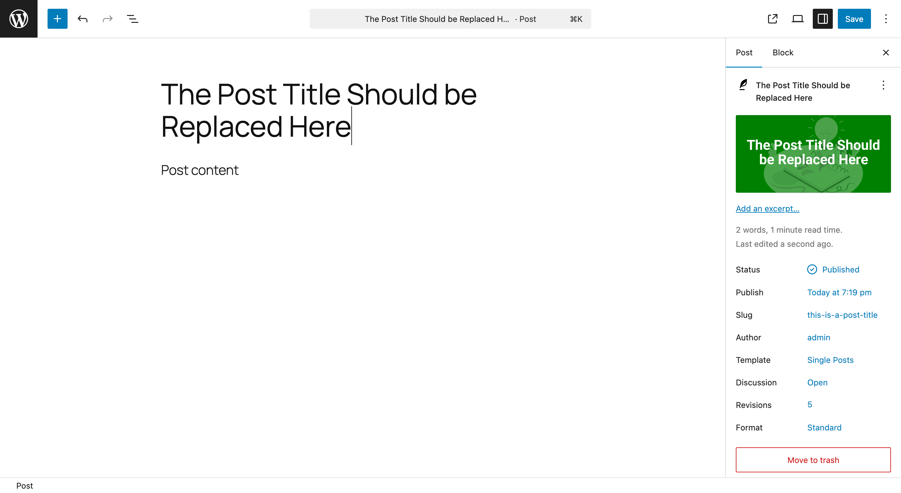 Visual preview of a blog post with the automatically generated featured image