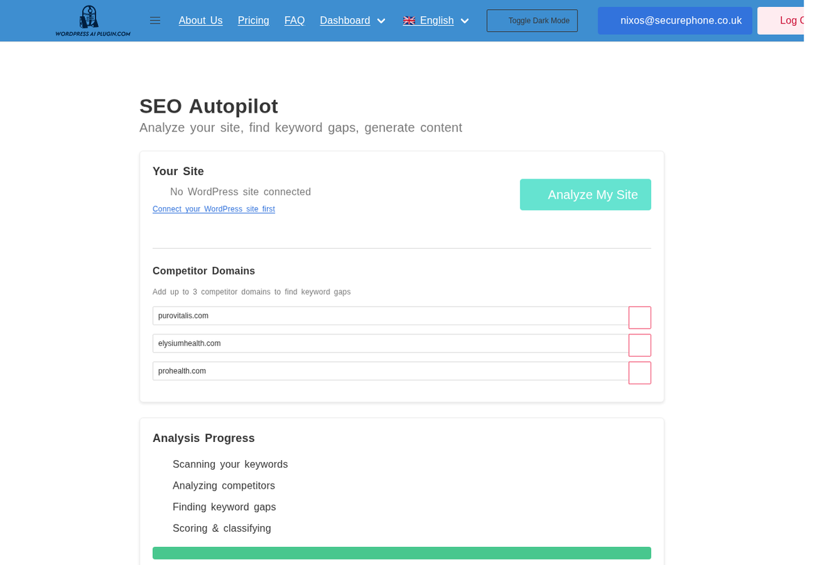 **SEO Dashboard** - Keyword research, content gaps, and SEO opportunities at a glance