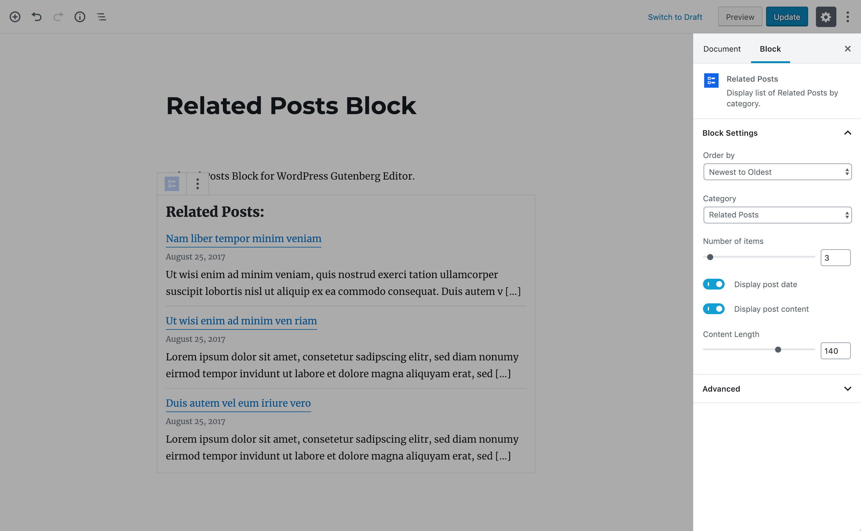 Block settings.