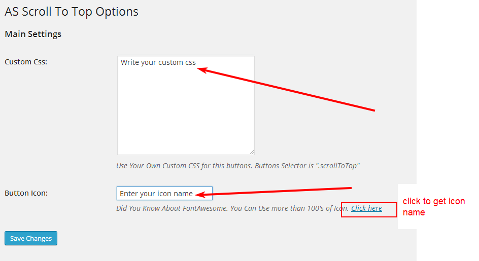 Where you can add custom css and you can change button icon