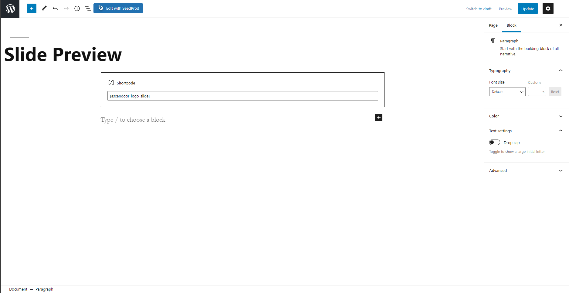 Backend add shortcode